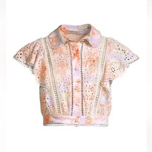 Alice + Olivia Pink and Orange Eyelet Blouse